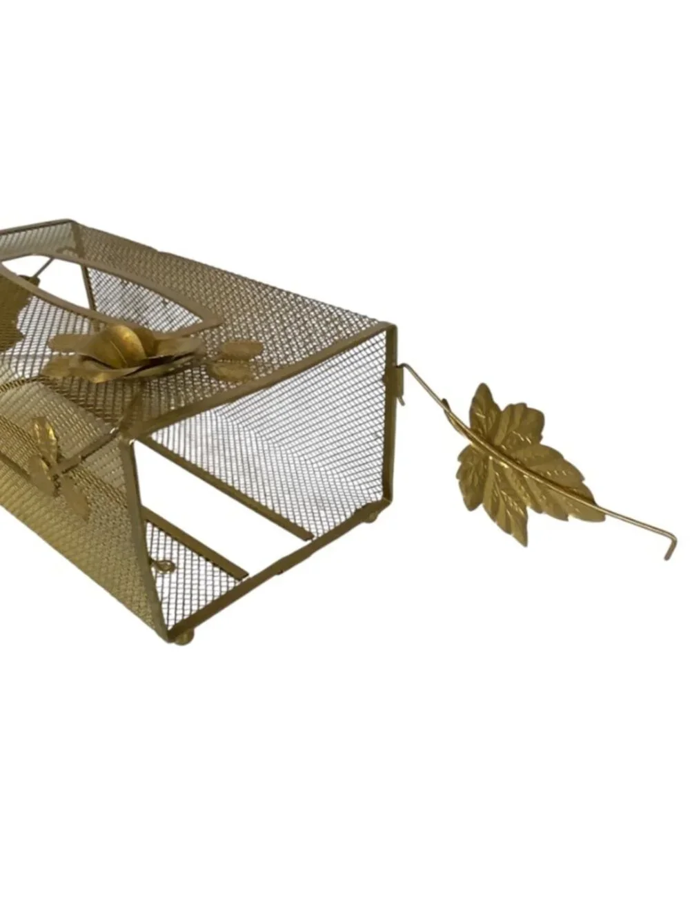 Vintage Decorative Gold Gilt Metal Mesh Tissue Box Holder Floral Rose Accents